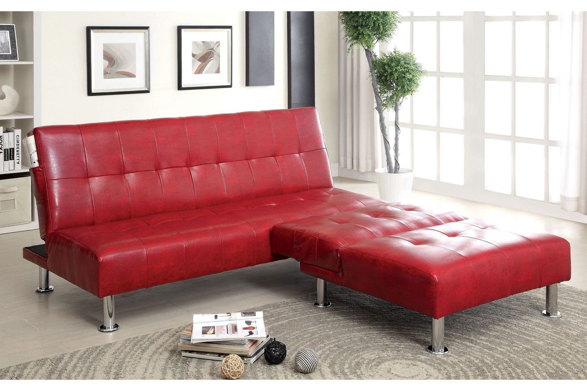Castins Biscuit Tufted Leatherette Futon in Red at Gardner-White