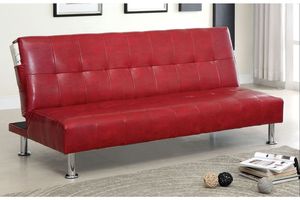 Castins Biscuit Tufted Leatherette Futon in Red at Gardner-White