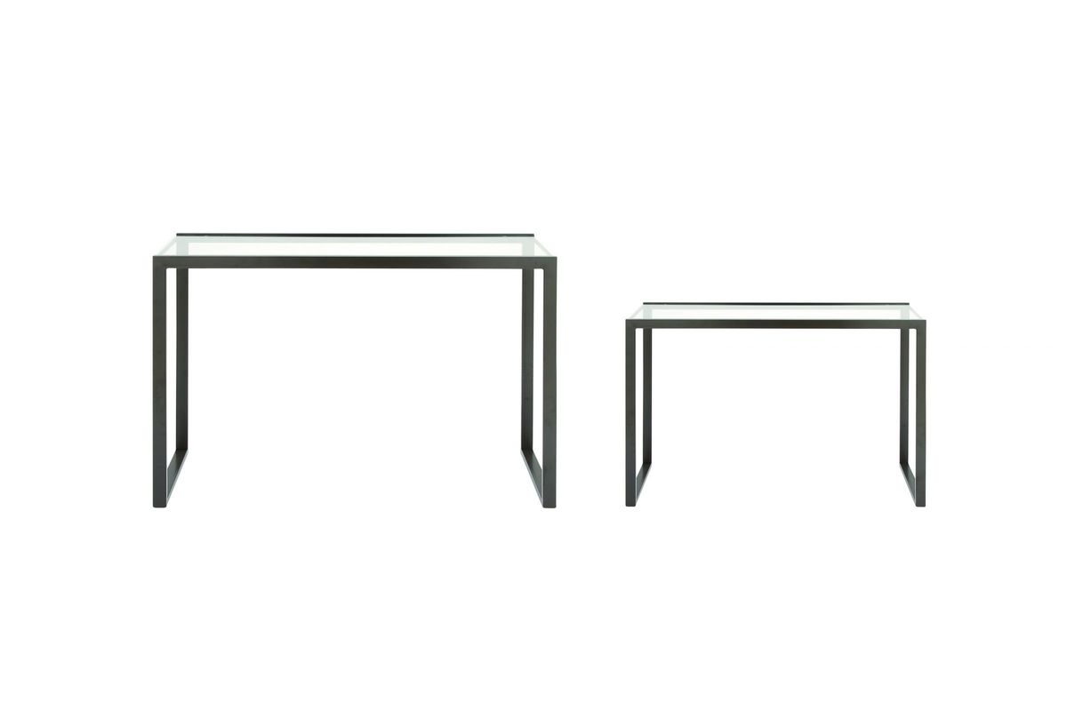 Modern Reflections Rectangular Glass Console Tables (Set of 2) in Gun Metal