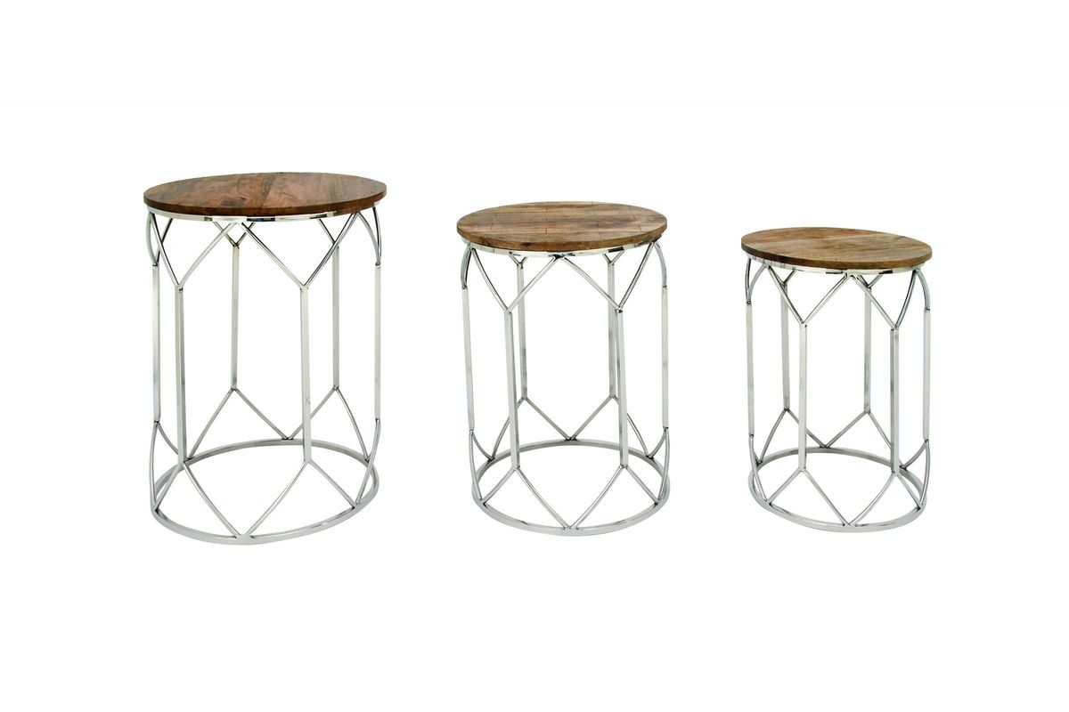Modern Reflections Round Accent Tables (Set of 3) in Natural