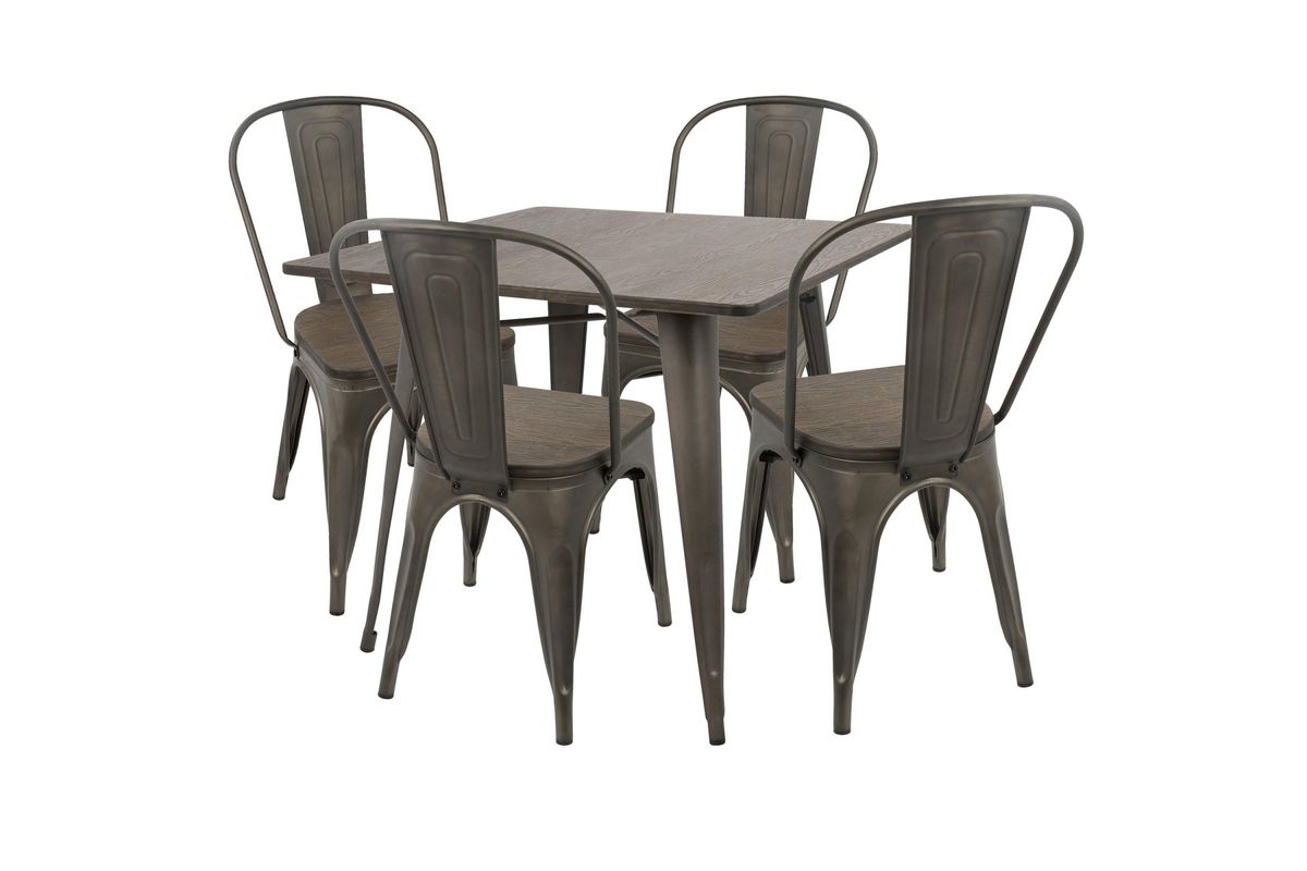 Oregon 5pc Industrial Farmhouse Dining Set in Antique and Espresso by