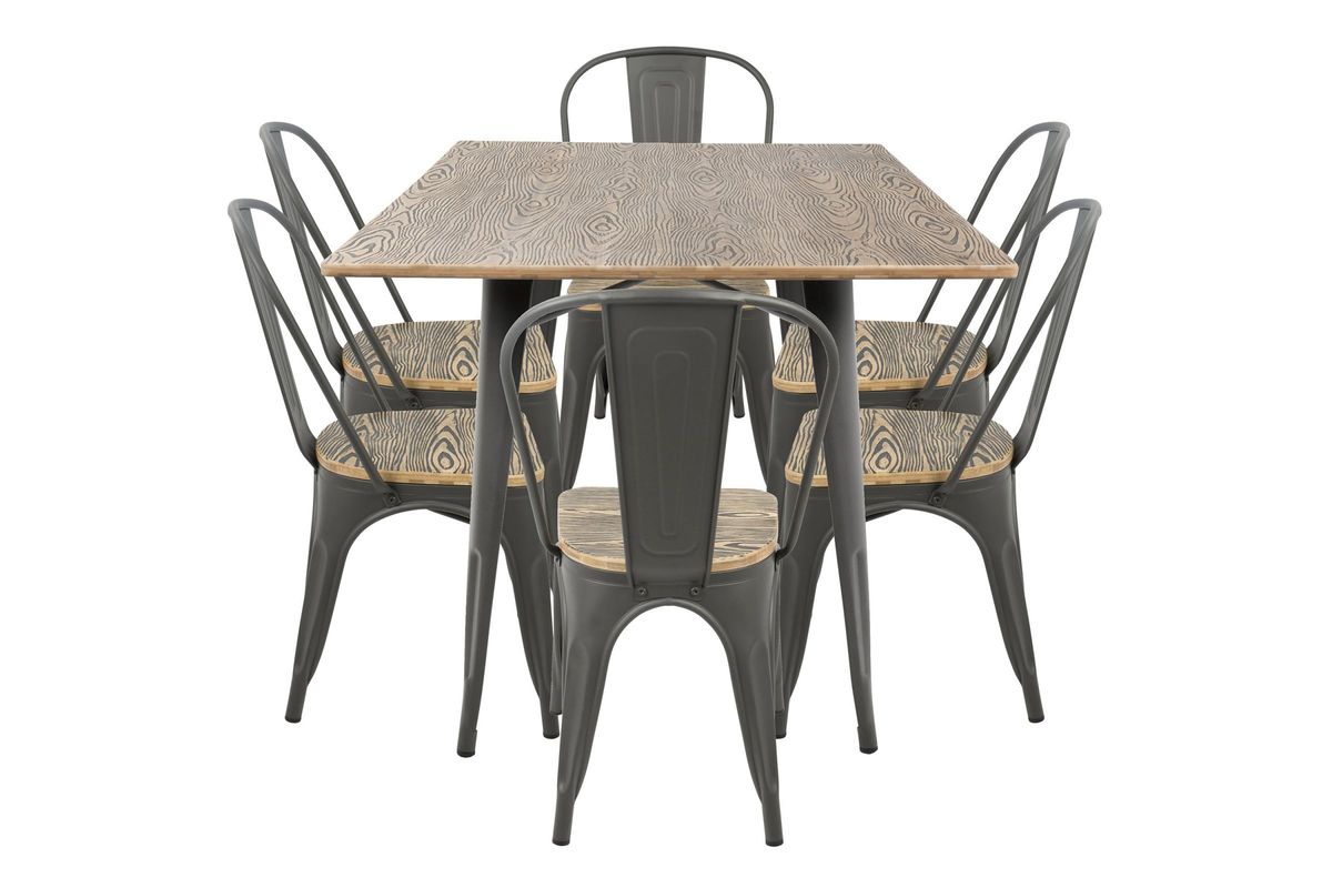 Oregon 7pc Industrial Farmhouse Dining Set in Grey and Brown by LumiSource