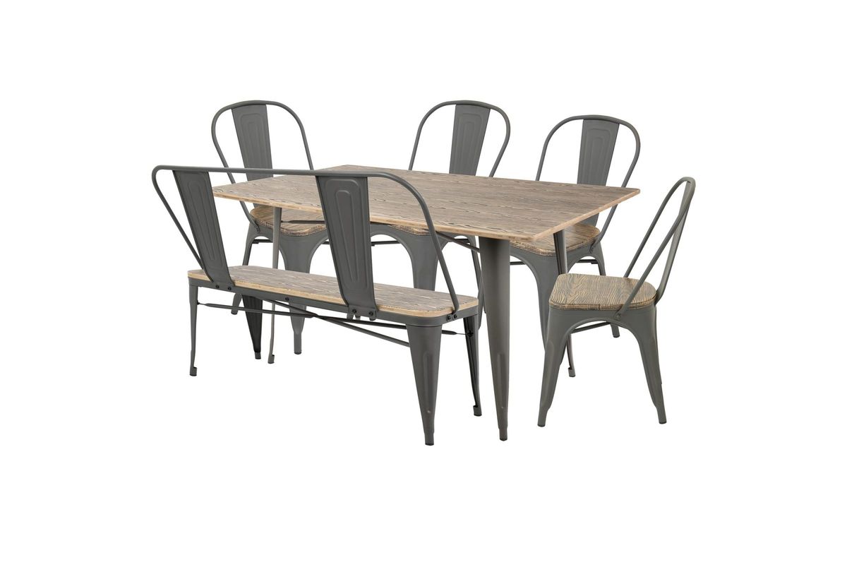 Oregon 6pc Industrial Farmhouse Dining Set in Grey and Brown by LumiSource