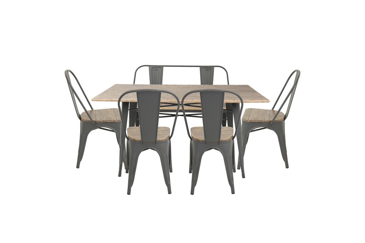 Oregon 6pc Industrial Farmhouse Dining Set in Grey and Brown by LumiSource