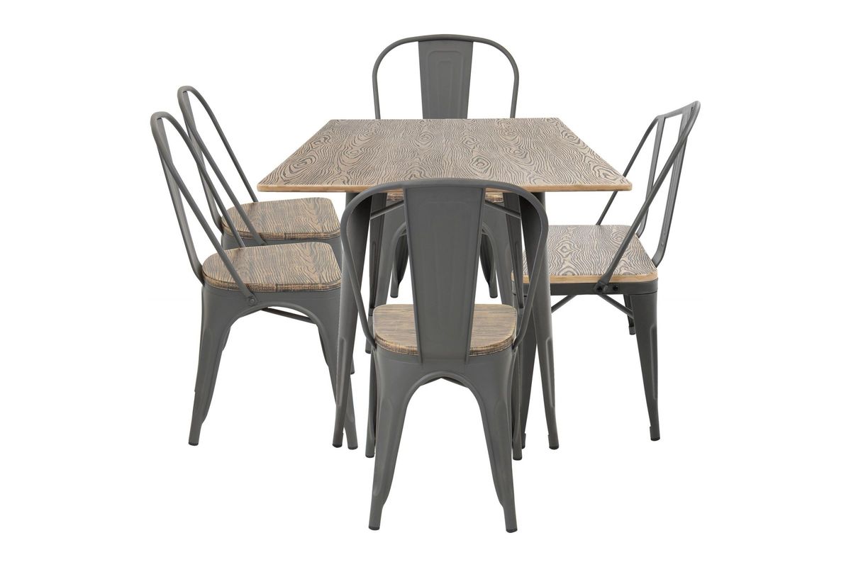 Oregon 6pc Industrial Farmhouse Dining Set in Grey and Brown by LumiSource