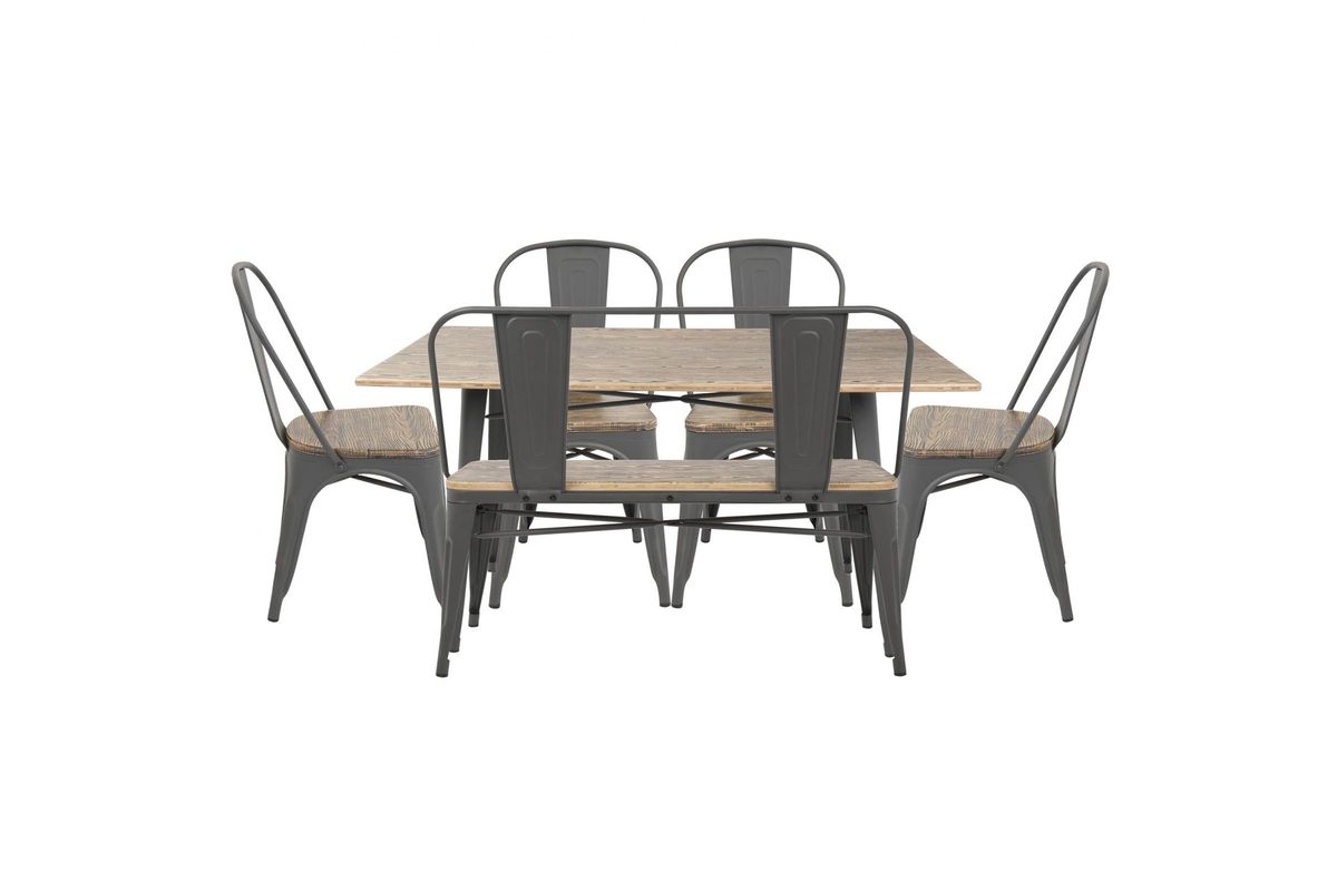 Oregon 6pc Industrial Farmhouse Dining Set in Grey and Brown by LumiSource