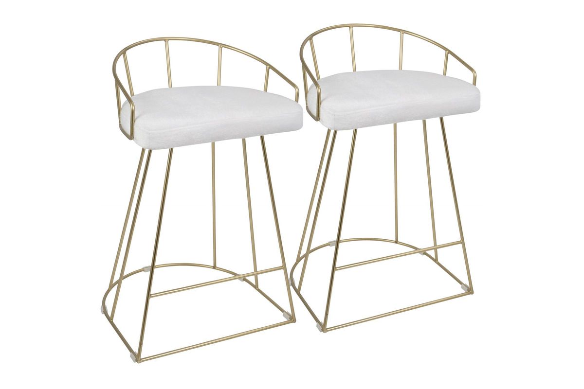 Canary Contemporary 26" Counter Stools (Set of 2) in Gold and White Velvet by LumiSource