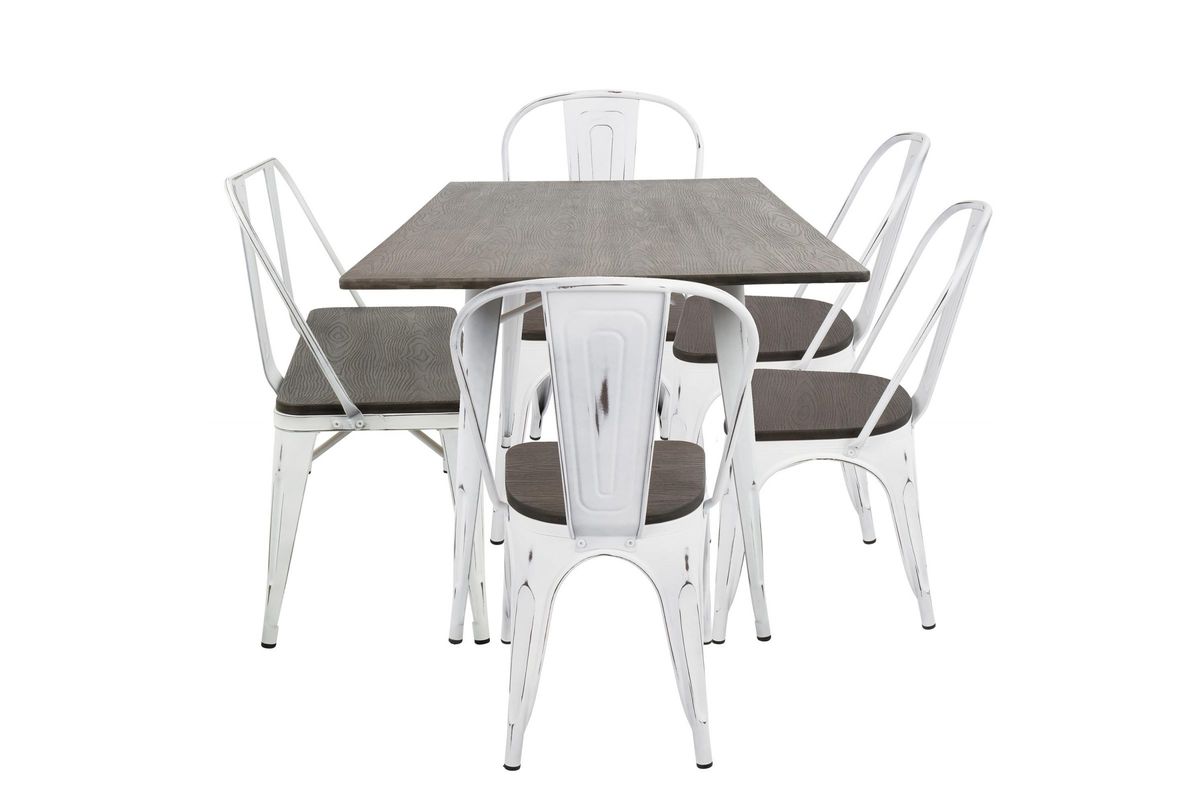Oregon 6pc Industrial Farmhouse Dining Set in Vintage White and